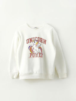 Bisiklet Yaka Bask?l? Uzun Kollu K?z ?ocuk Sweatshirt