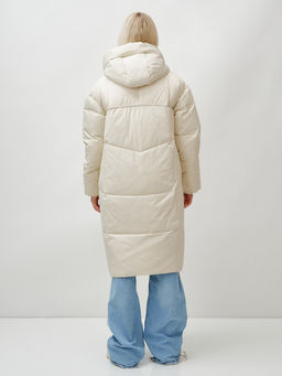 Пальто летучая мышь женское с капюшоном зимнее бежевого цвета 9616B - Mtforce фото 12