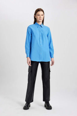 Рубашка-туника из поплина с длинными рукавами Relax Fit - Defacto фото 2