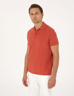 Kiremit Slim Fit %100 Pamuk K_vr_lmaz D__meli Polo Yaka Basic Ti__rt