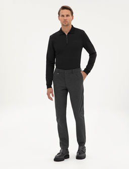 Antrasit Slim Fit Flanel Dokulu Kuma_ Pantolon