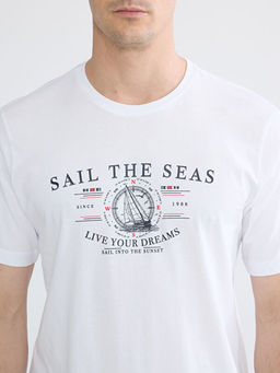 Bisiklet Yaka Bask?l? Penye Erkek Ti??rt