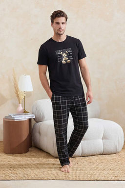 Siyah Regular/Normal Kesim Ekose/Kareli Pamuklu Orme Pijama Tak?m? TMNSS26PT00048