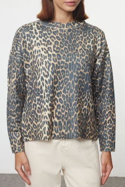 Siyah Leopar Desen Bask?l? Yumusak Dokulu Triko Kazak TWOAW25KZ00337 - Trendyolmilla фото 5