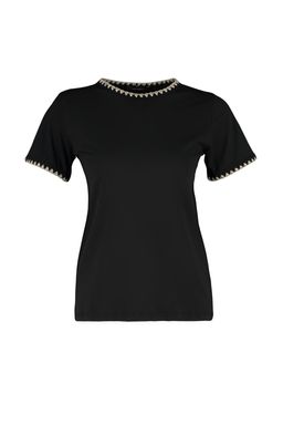 Siyah %100 Pamuk Kontrast Dikis Detayl? Basic Bisiklet Yaka Orme T-Shirt TWOSS19AD0085