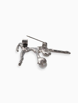 Брошь Гимнастка с мячом, цвет красно-синий в серебре