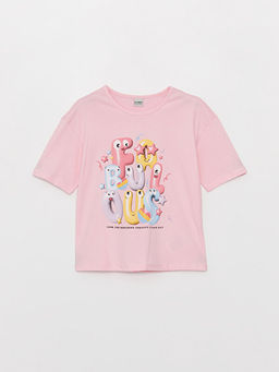 Bisiklet Yaka Bask?l? K?sa Kollu K?z ?ocuk Ti??rt