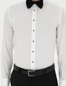 Beyaz Slim Fit Man_etli Pamuk Kar___ml_ Smokin G_mlek