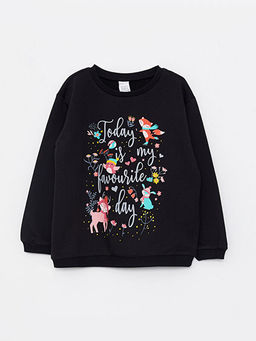 Bisiklet Yaka Uzun Kollu Bask?l? K?z Bebek Sweatshirt