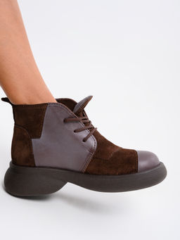 Ботинки 305.927br.Вакса коричневая+корич замша/байка