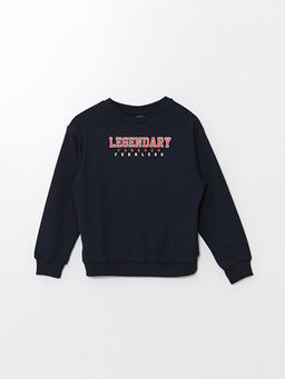Bisiklet Yaka Bask?l? Uzun Kollu Erkek ?ocuk Sweatshirt