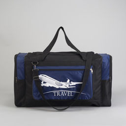 Сумка дорожная на молнии, 3 наружных кармана, длинный ремень, чёрная, синяя