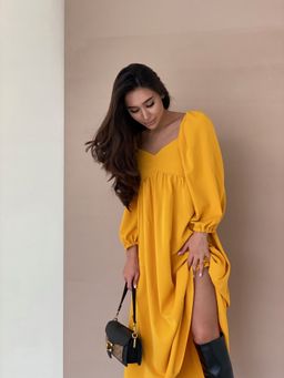 Платье-миди с пышными рукавами в цвете манго - Martichelli фото 25