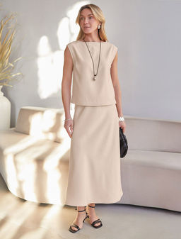 Юбка миди с разрезом скроенная по косой из плотного лиоцелла - Vilatte фото 4