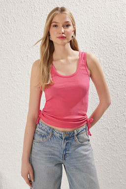 Pembe-Gul Kurusu 2li Paket Buzgu Detayl? Havuz Yaka Fitilli Esnek Orme Atlet TWOSS21AL0195