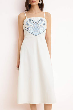TRENDYOLMILLA Ekru A Kesim Nak?sl? Midi Astarl? Poplin Dokuma Elbise TWOSS25EL00218 фото 8