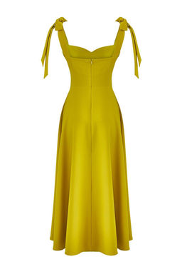 Yag Yesili A-Kesim Ask? Baglama Detayl? Dokuma Midi S?k Abiye Gece Mezuniyet Elbisesi TPRSS24EL00251