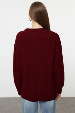 Bordo Genis Kal?p Fitilli Yumusak Dokulu Triko Kazak TWOAW25KZ00342 - Trendyolmilla фото 5
