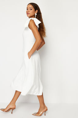 Bridal Beyaz A-Kesim Fiyonk Detayl? Dokuma Dugun/Nikah Abiye Gece Mezuniyet Elbisesi TPRSS24EL00105