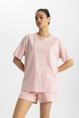 DeFactoFit Oversize Bisiklet Yaka Bask?l? Sporcu K?sa Kollu Tisort