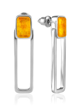 Серьги-гвоздики London с вставками из лимонного янтаря