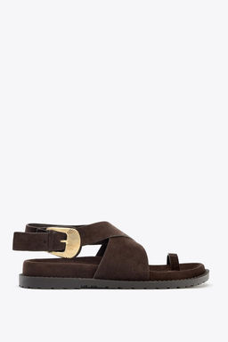 SPLIT SUEDE TOE POST BUCKLE SANDALS - Zara фото 4