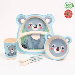 Набор бамбуковой посуды Коала, тарелка, миска, стакан, приборы, 5 предметов