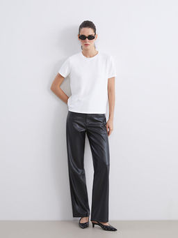 Dar Fit Kad?n Deri G?r?n?ml? Pantolon