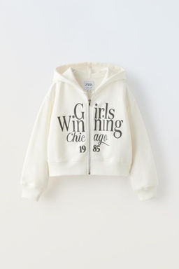 FERMUARLI VE SLOGANLI KAPUSONLU SWEATSHIRT