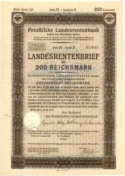 Облигация 4,5% 200 рейхсмарок 1937 года Германия