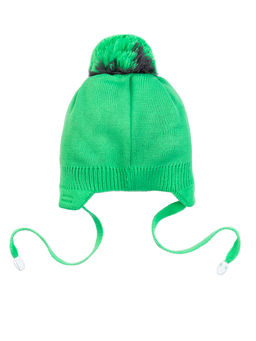 Шапка вязаная детская зеленая  "Собачка "