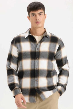 Regular Fit Polo Yaka Kareli Flanel Uzun Kollu Gomlek