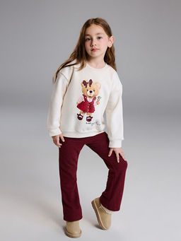 Ay?c?k Bask?l? K?z ?ocuk Sweatshirt ve Tayt Pantolon 2li