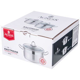 КАСТРЮЛЯ AGNESS 16X10 СМ 1,8 Л ВЫСОКОКАЧЕСТВЕННАЯ НЕРЖ СТАЛЬ 18/10 СО СТЕКЛ.КРЫШКОЙ фото 2