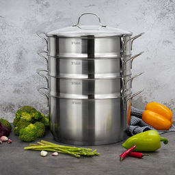 Пароварка (мантоварка) из нержавеющей стали Брилон 7л, д26см, h14см, s0,6мм, дно д23,5см, s4мм, три уровня h7,5см, стеклянная жаропрочная крышка, стальной обод, пароотвод, ручки из нержавеющей стали на сварке, капсулированное дно, полировка матовая - Домашняя мода фото 7