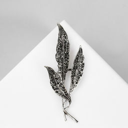 Брошь «Листья» трио, цвет серый в чернёном серебре