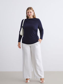 Beli Lastikli ?izgili Kad?n Pantolon