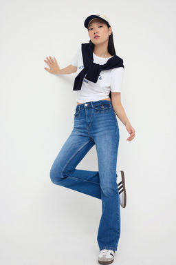 Teen Mavi Cep Detayl? Yuksek Bel Ispanyol Paca Flare Jeans TWOAW26JE00118 - Trendyolmilla фото 2