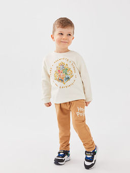 Bisiklet Yaka Harry Potter Bask?l? Erkek Bebek Sweatshirt ve E?ofman Alt 2li Tak?m