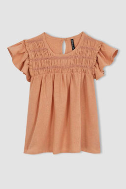 Блузка с короткими рукавами и круглым вырезом для девочек - Defacto фото 10