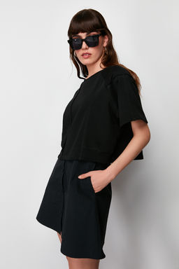 Siyah Parasut Etek Detayl? Bisiklet Yaka Mid Orme Tshirt Elbise TWOSS24EL00191 - Trendyolmilla фото 3