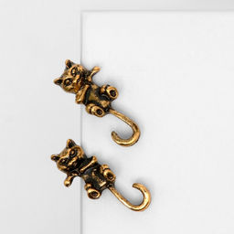 Серьги металл Котята хвостатые, цвет чернёное золото