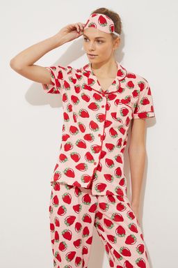 Trendyolmilla Lila Cilek Desenli Biyeli Uyku Bantl? Orme Pijama Tak?m? THMSS21PT0784 фото 3