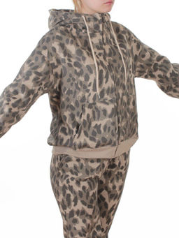 869-3 BEIGE/LEOPARD Костюм спортивный зимний женский (95% хлопок, 5% полиэстер)