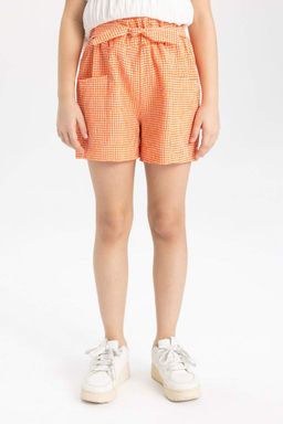 Клетчатые шорты из бумажного пакета для девочек - Defacto фото 4