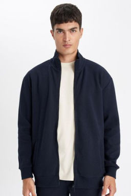 Comfort Regular Fit Rahat Kesim Dik Yaka Cepli Basic Duz Fermuarl? Sweatshirt