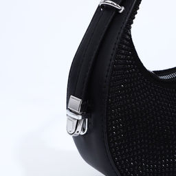 Сумка-багет на молнии, цвет чёрный/чёрные стразы - Simaland фото 5