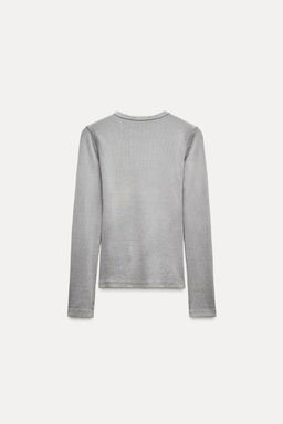 LONG SLEEVE WASHED EFFECT RIBBED T-SHIRT - Zara фото 17