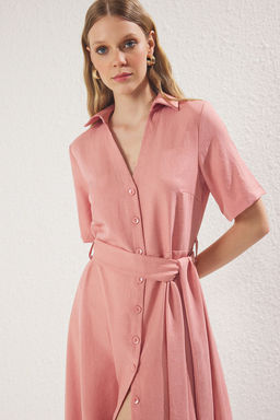 TRENDYOLMILLA Gul Kurusu Kusakl? Duz Midi Dokuma Elbise TWOSS25EL00285  фото 6