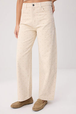 Bej Puantiye Desenli Y_ksek Bel Barrel %100 Pamuk Non-Stretch Jeans TWOSS26JE00345 - Trendyolmilla фото 3